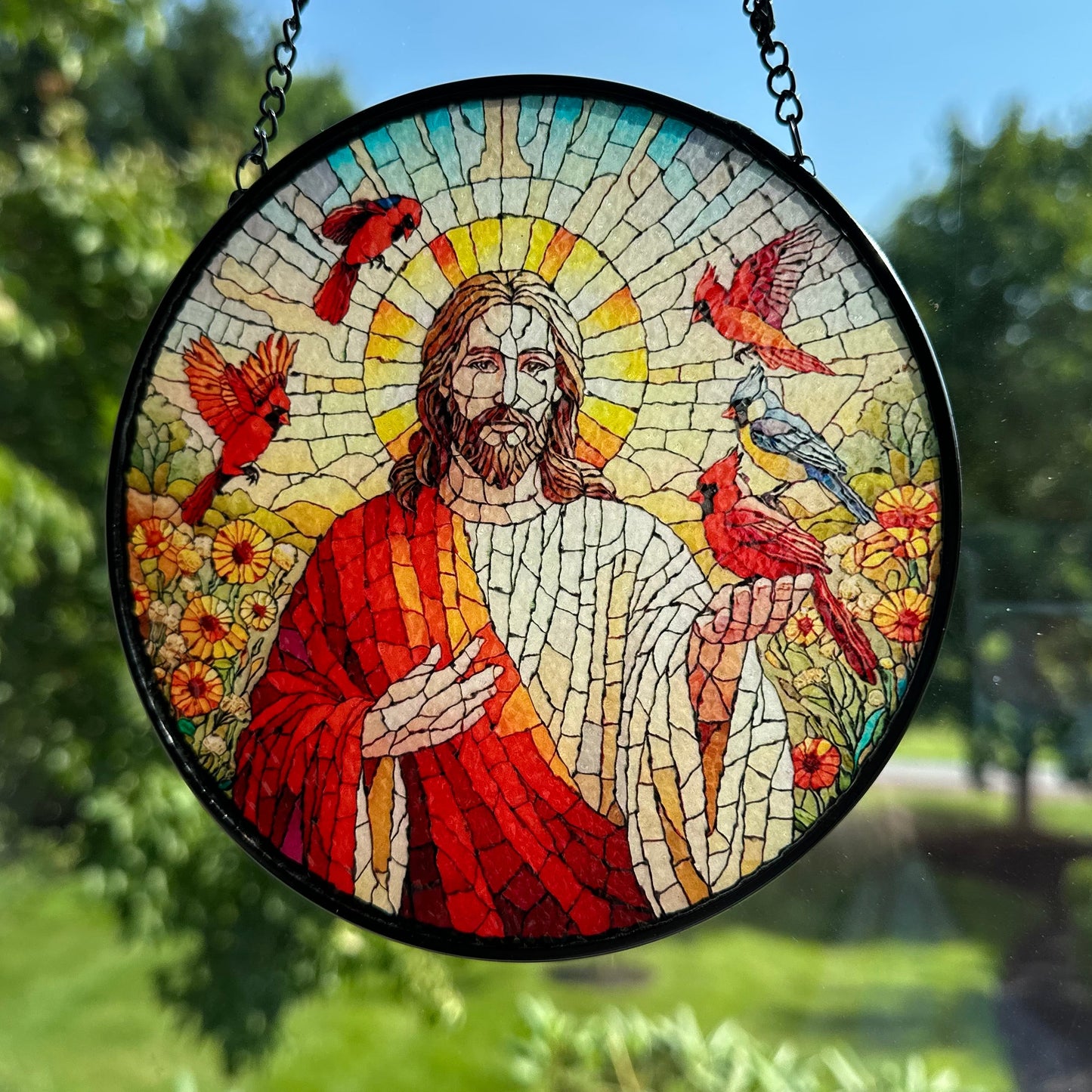Jesus & Cardinals Suncatcher
