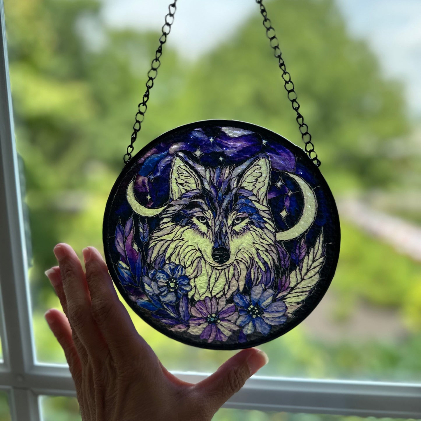 Midnight Purple Wolf Suncatcher