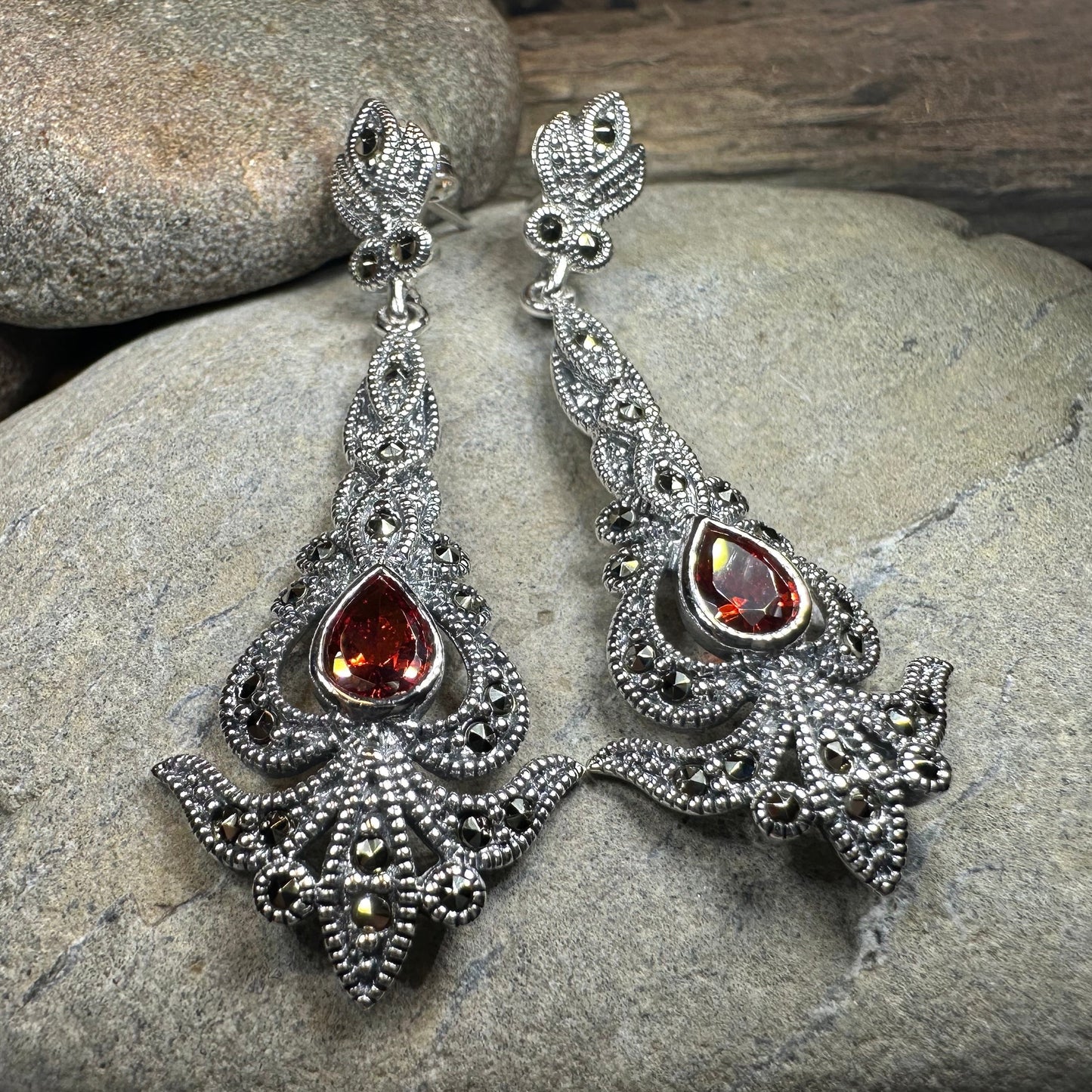 Nour Garnet Marcasite Earrings