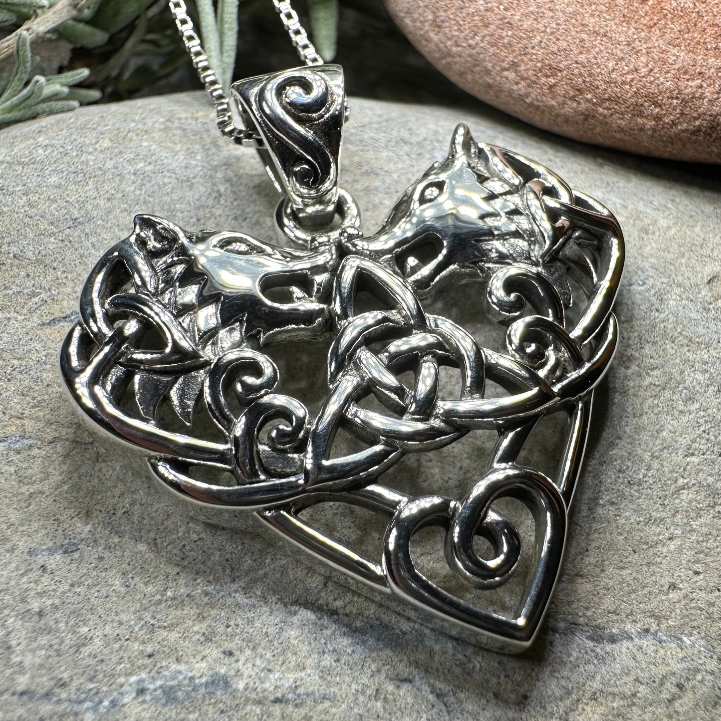 Celtic Wolf Love Necklace in Sterling Silver — view 8
