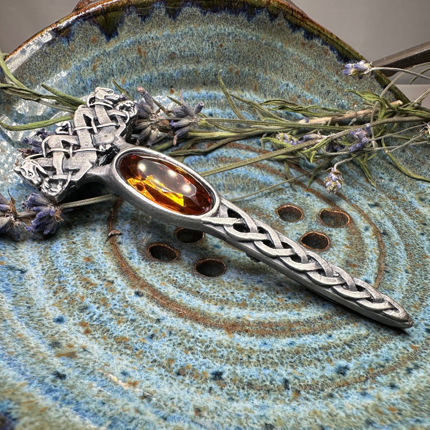 Celtic Dragon Crystal Kilt Pin - Handmade in Scotland