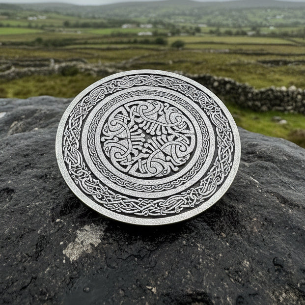 Round Celtic Birds Kilt Belt Buckle - Handmade in Scotland