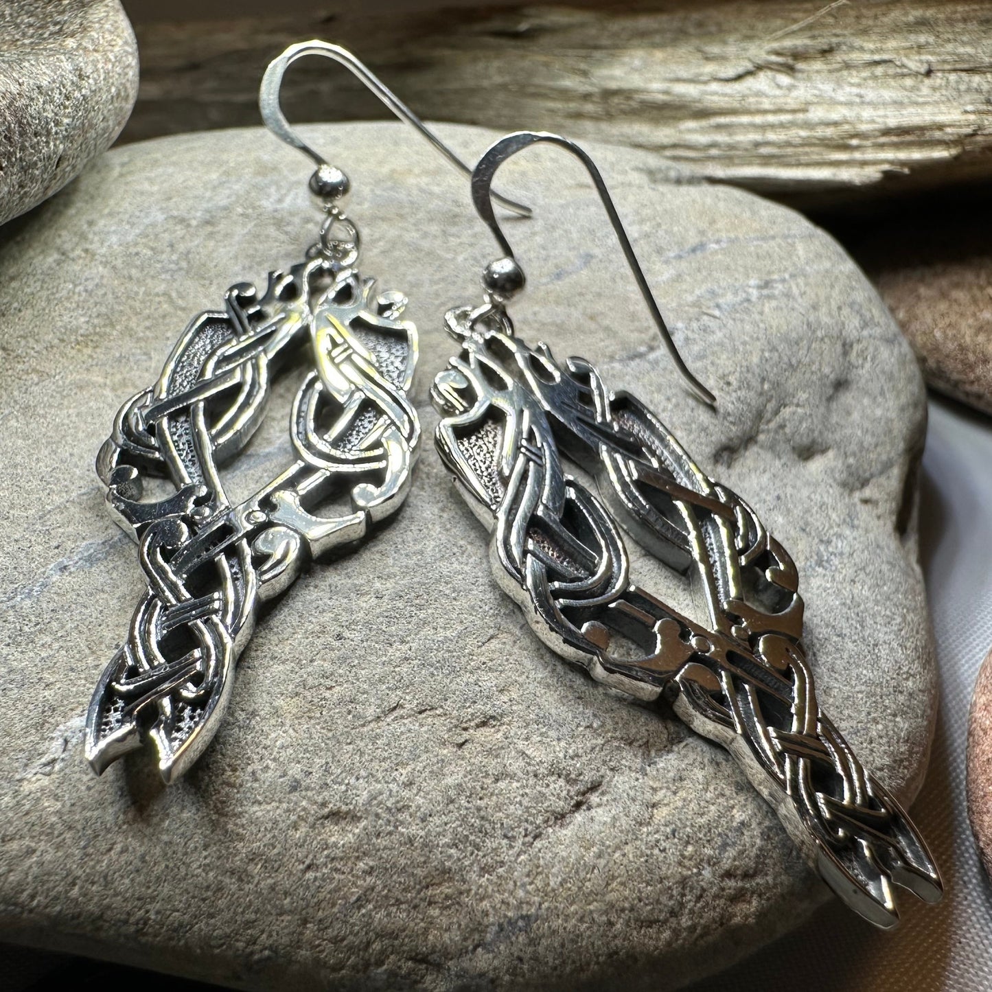 Unne Celtic Viking Earrings in Sterling Silver — view 4