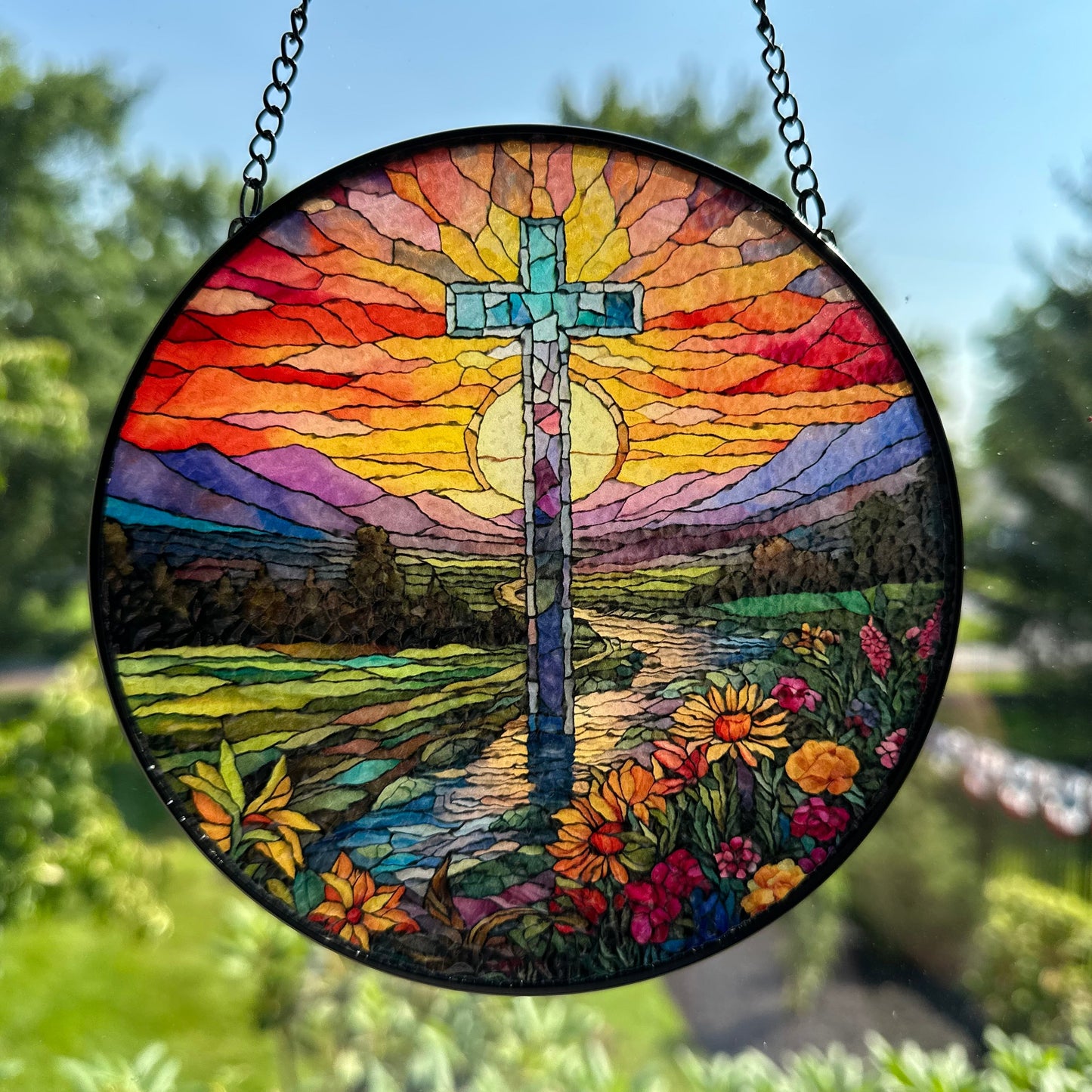 Mountain Sunrise Cross Suncatcher