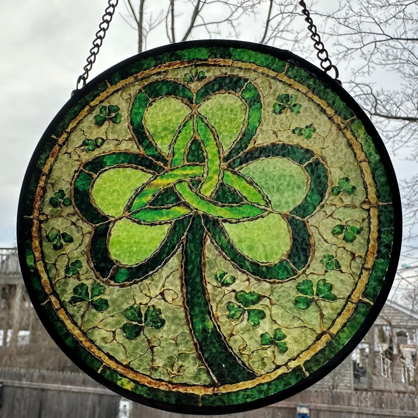 Trinity Knot Shamrock Stained Glass Gift