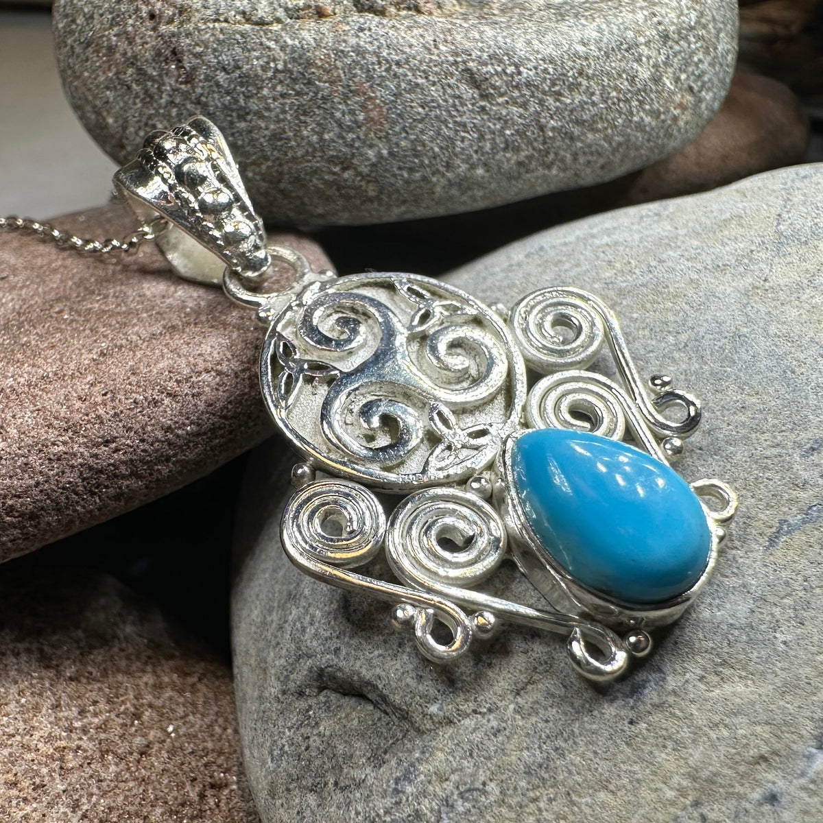 Lyria Celtic Triple Spiral Necklace in Sterling Silver — view 7