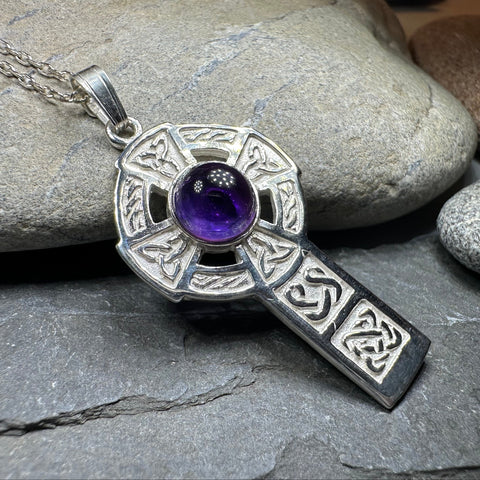 Load image into Gallery viewer, Amethyst Celtic Cross Necklace - Handmade in Scotland

