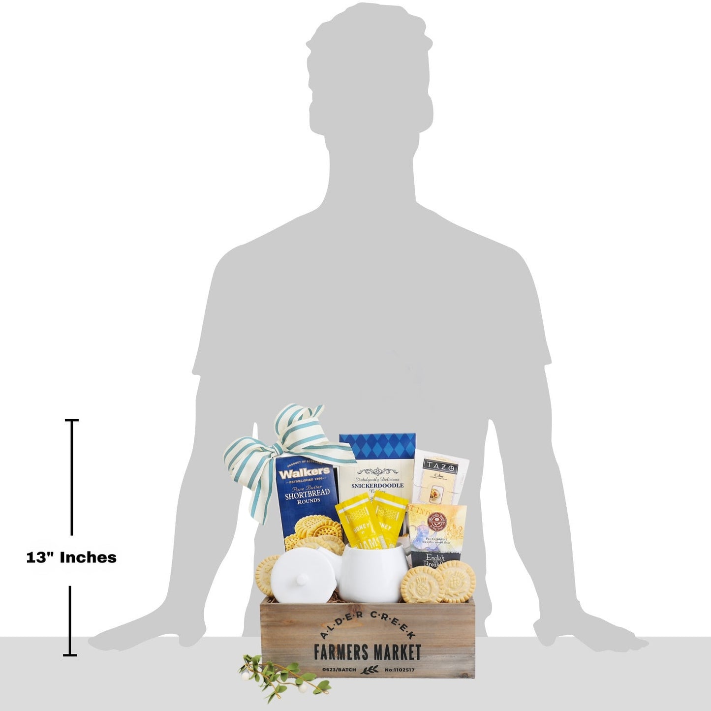 Garden Tea Tray & Shortbread Cookie Gift Basket with Teapot