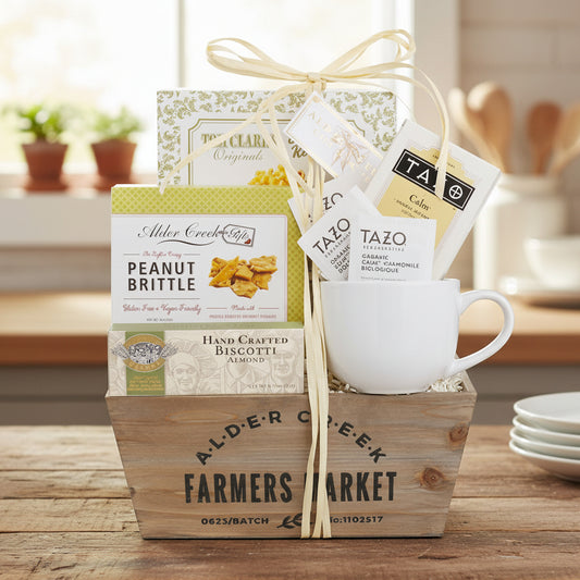 Serenity Tea Crate Gift Basket with Mug