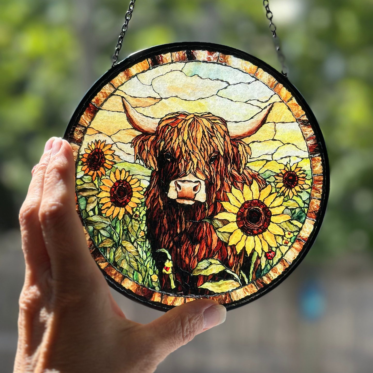Sunflower Highland Cow Suncatcher