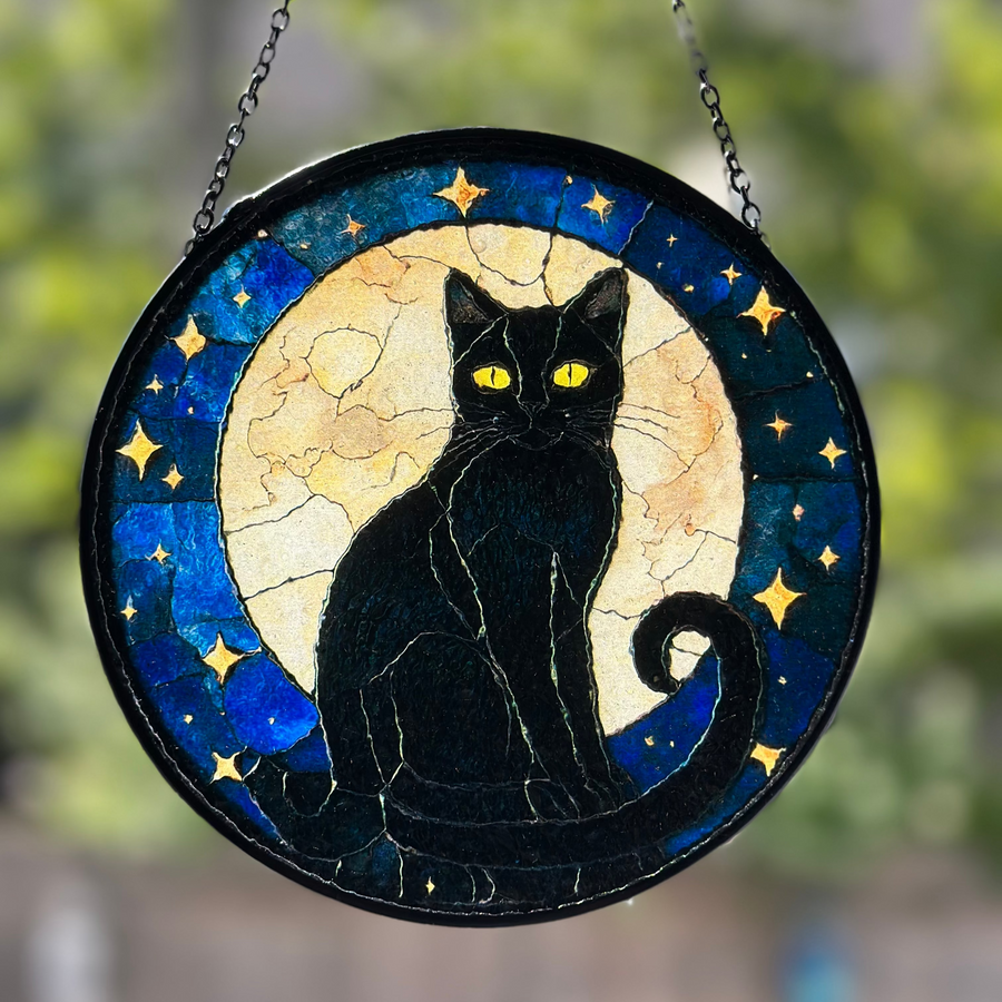 Full Moon Black Cat Suncatcher