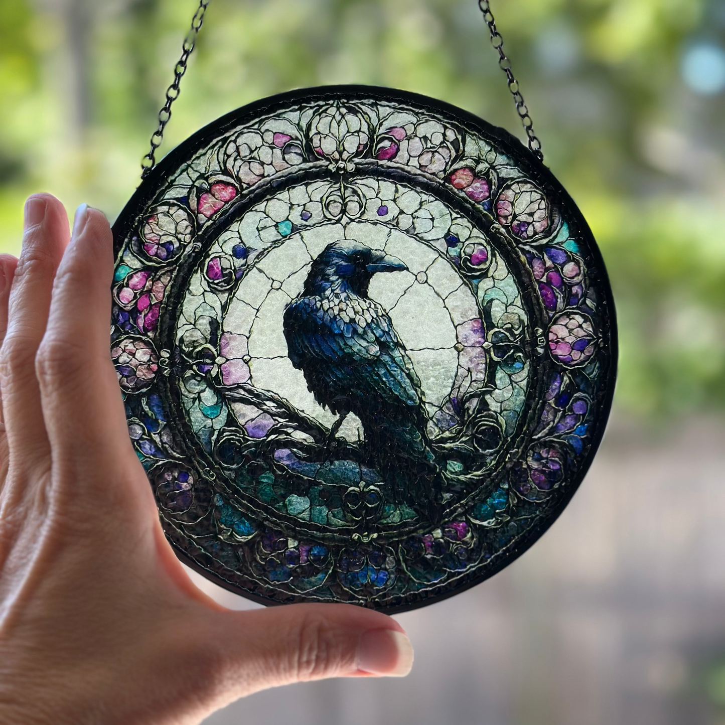 Purple Gothic Raven Suncatcher