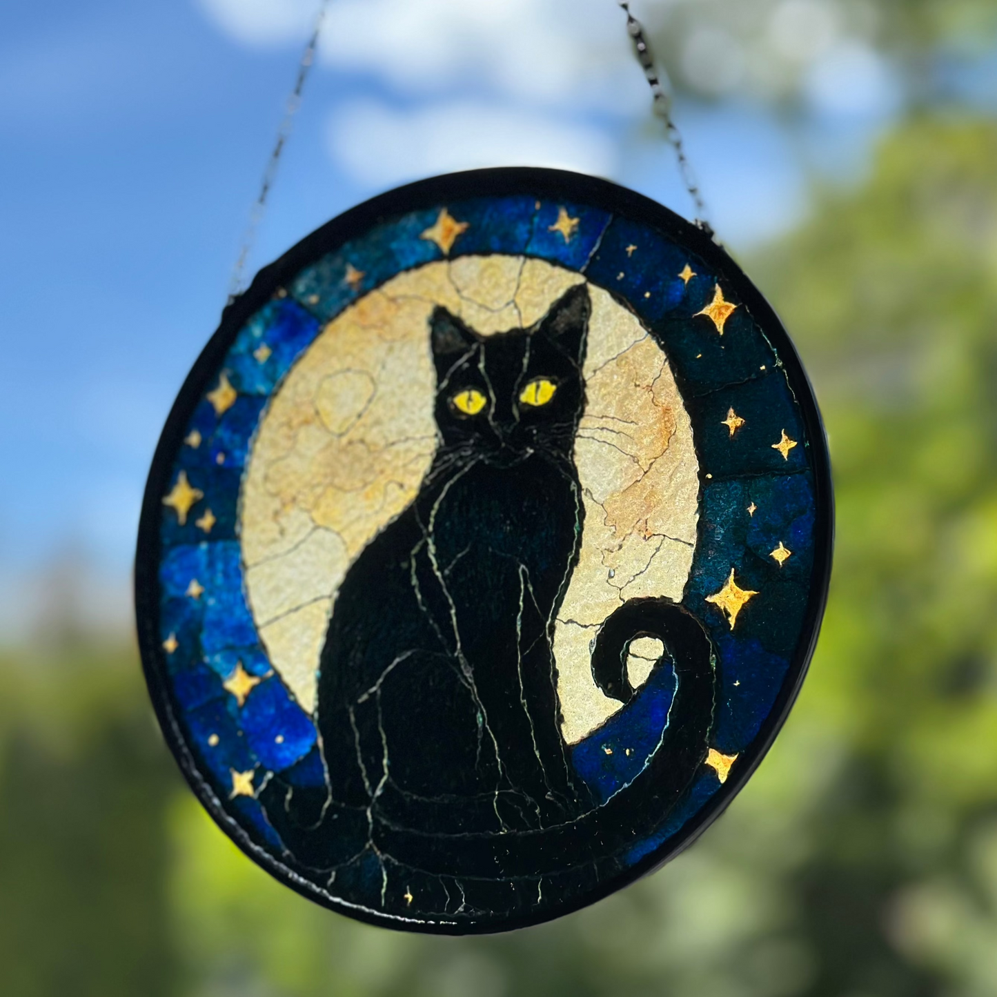 Full Moon Black Cat Suncatcher