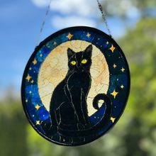 Load image into Gallery viewer, Full Moon Black Cat Suncatcher
