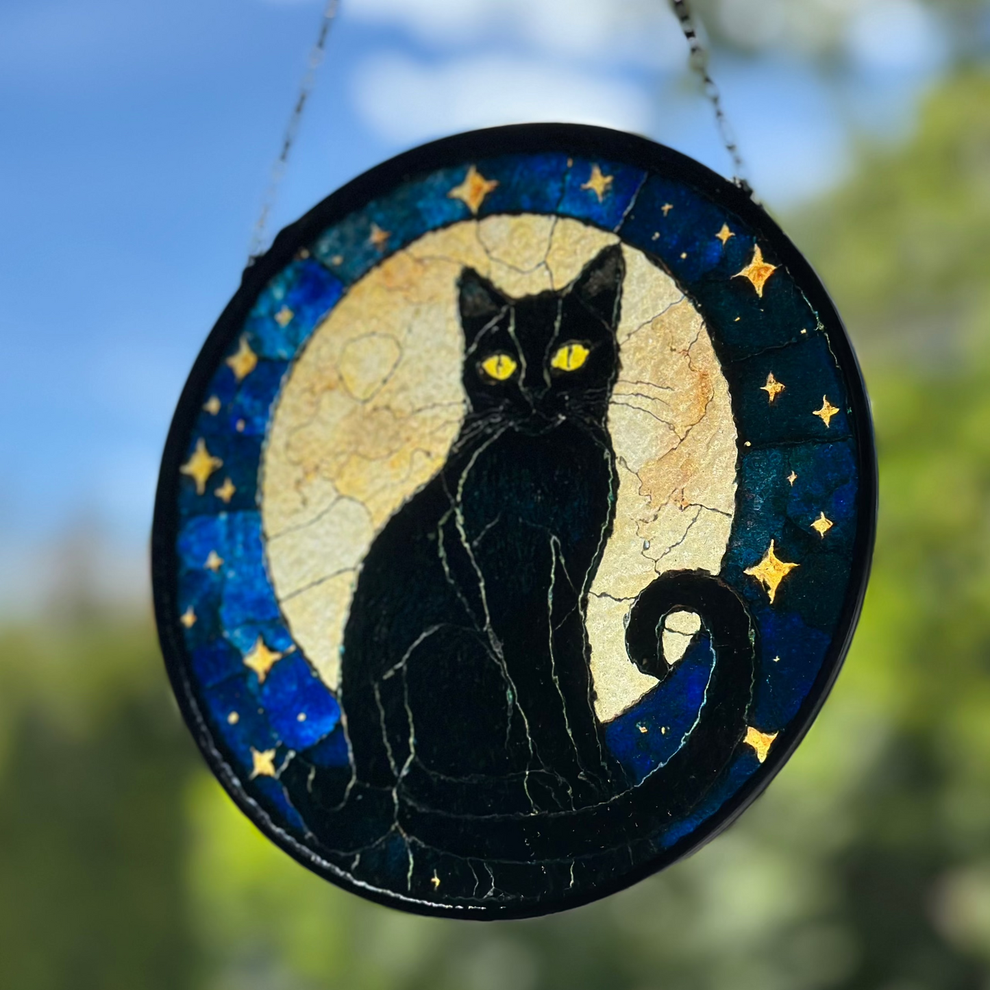 Full Moon Black Cat Suncatcher
