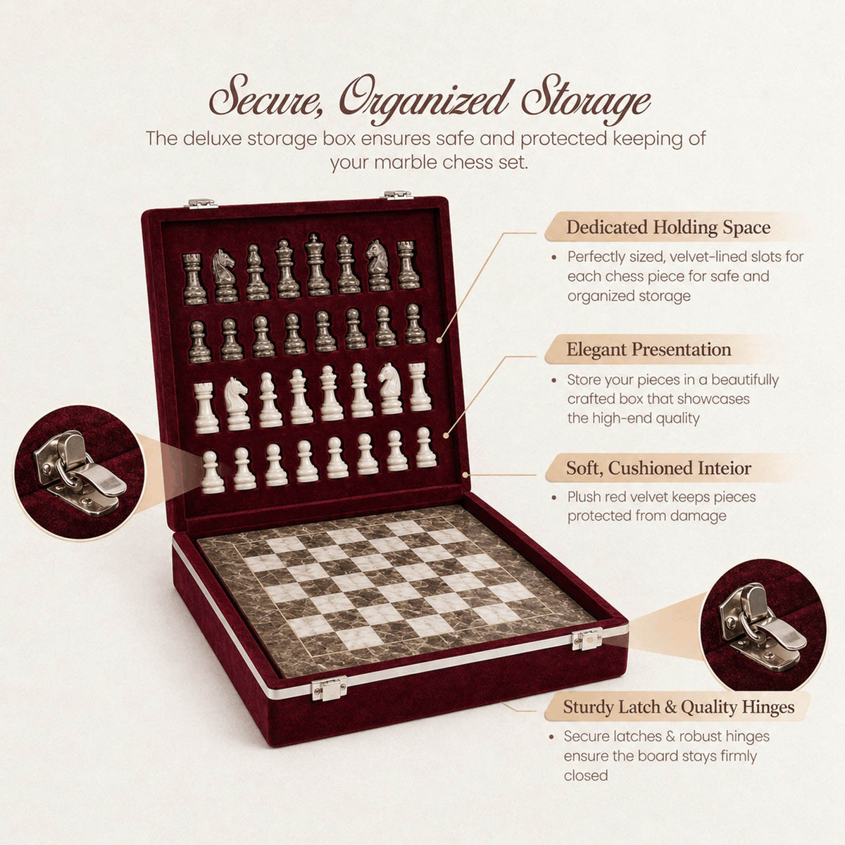 Traditional Grey Oceanic and White Marble Chess Set - 15 Inch Handcrafted Natural Stone