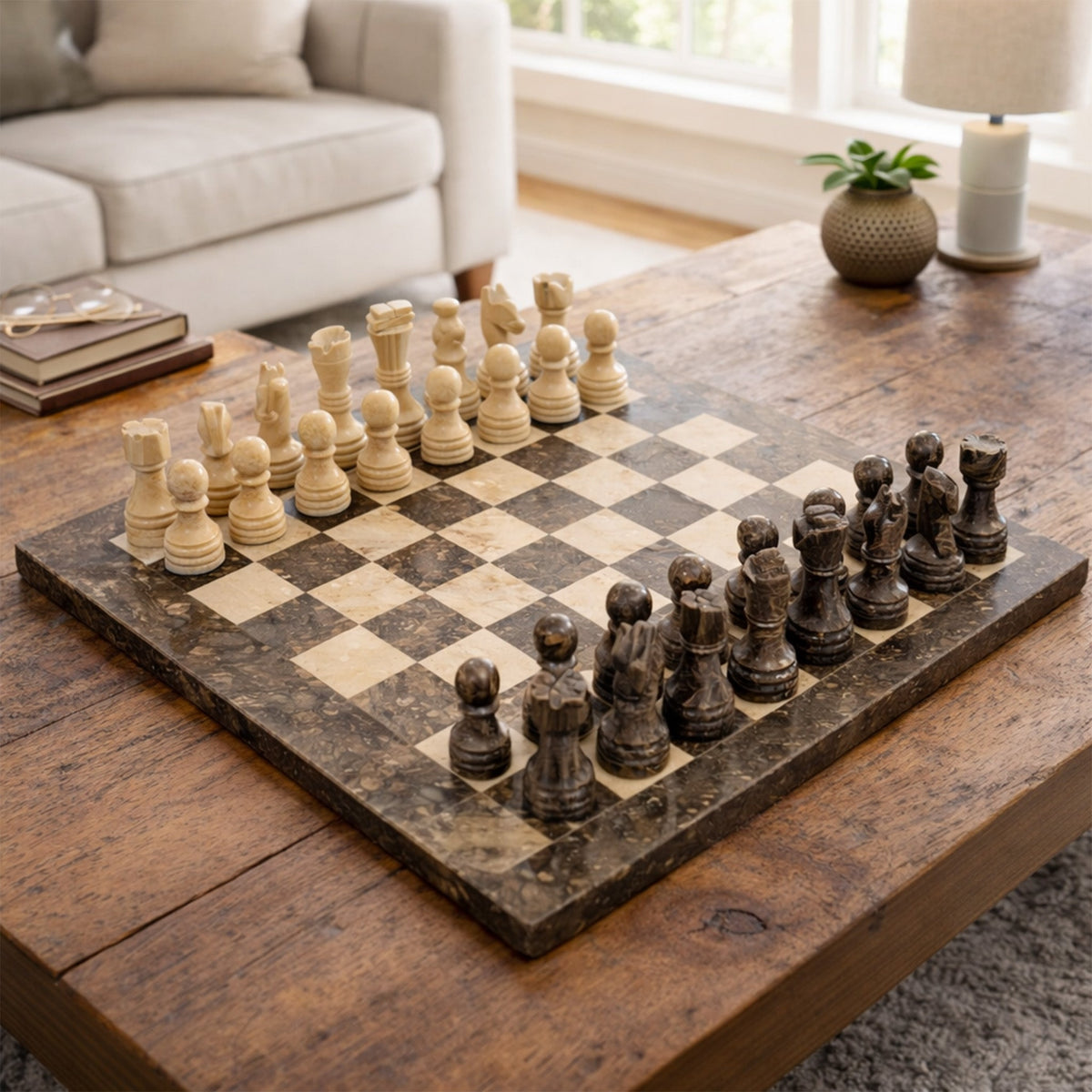 Luxury Grey and Verona Marble Chess Set 12 Inches - Premium Quality