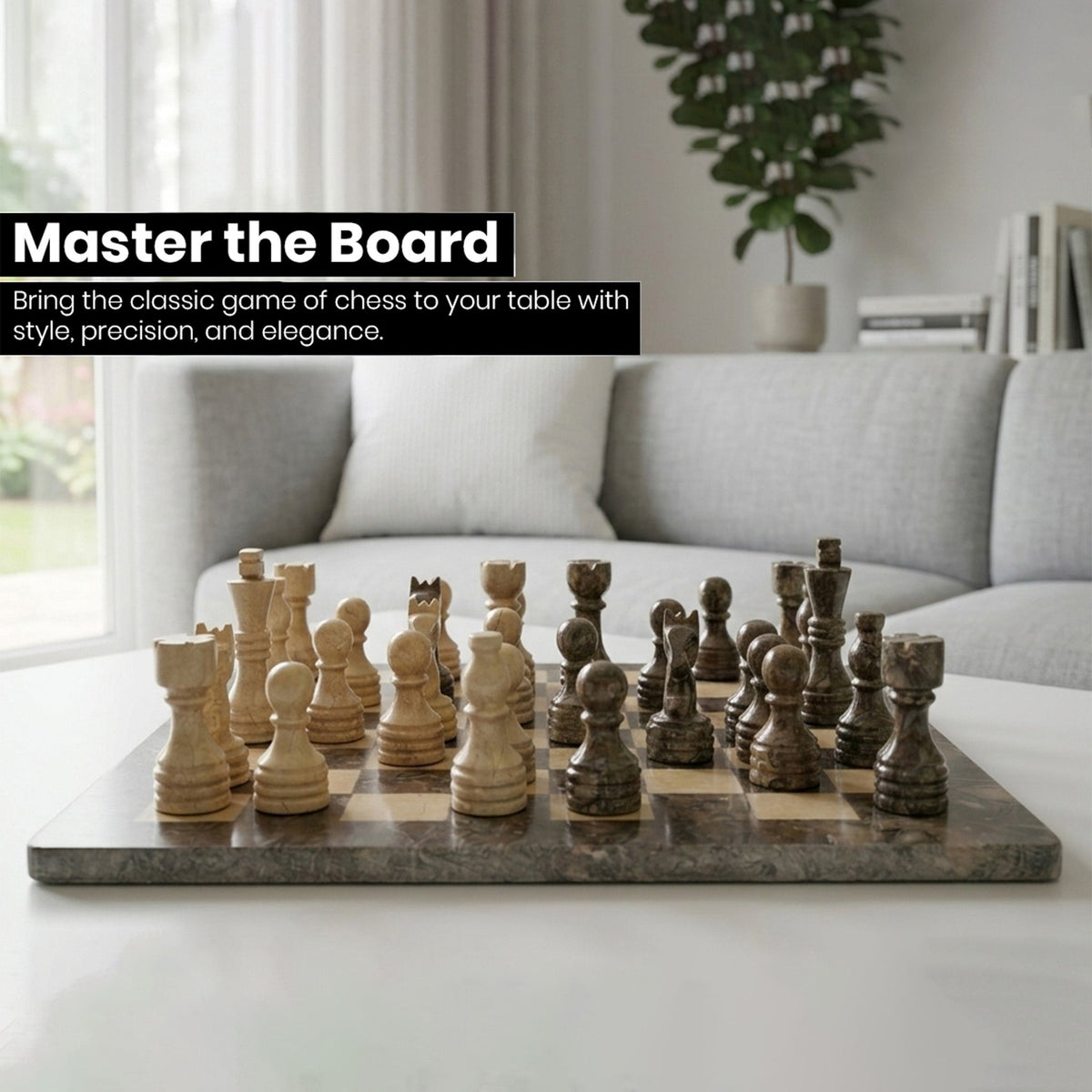 Luxury Grey and Verona Marble Chess Set 12 Inches - Premium Quality