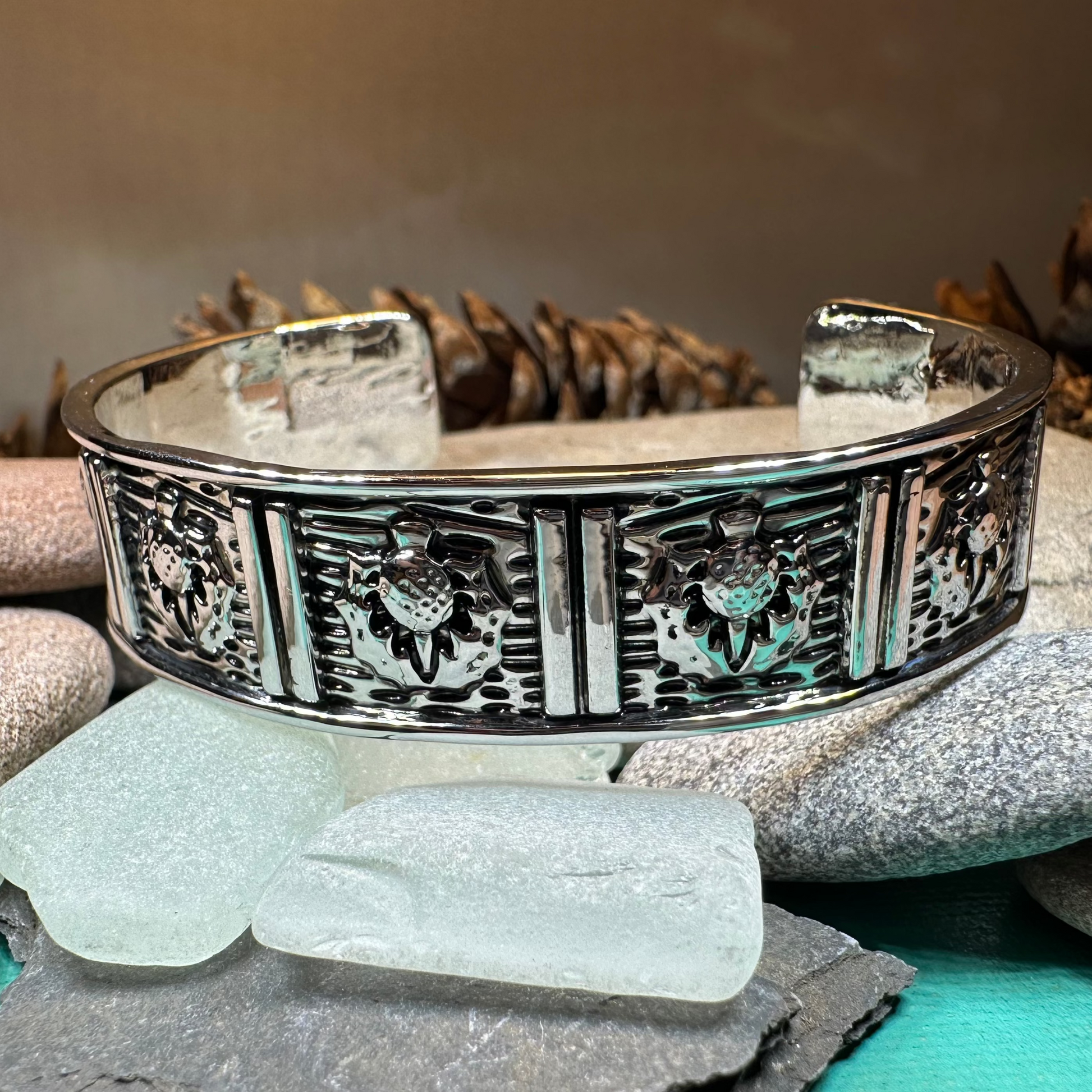 Alba Scottish Thistle Cuff Bracelet in Pewter — view 4