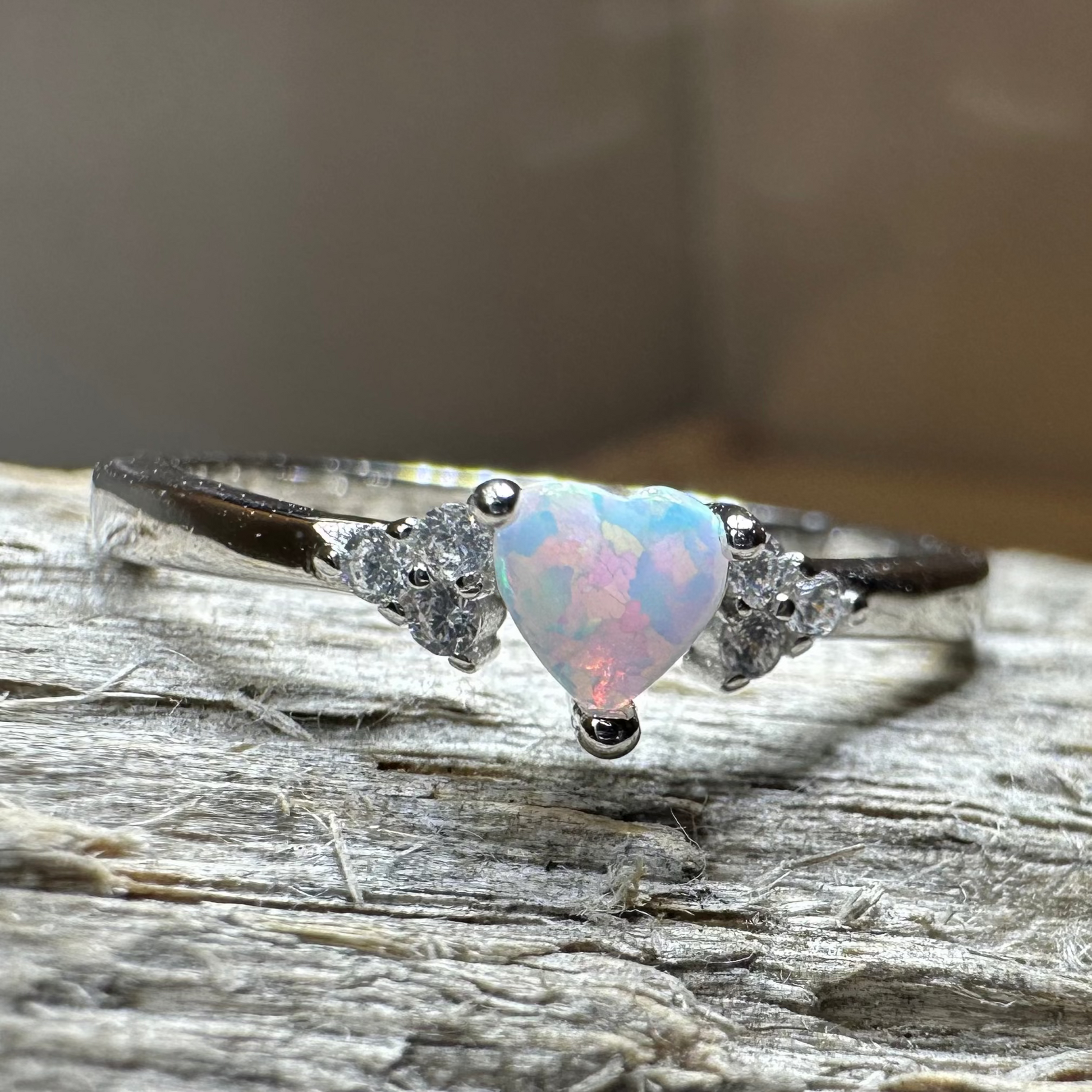 Petite Opal Heart Ring in Sterling Silver — view 3