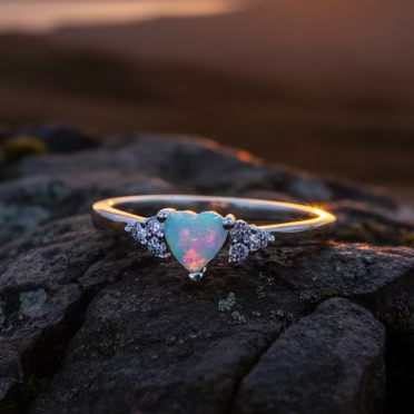 Petite Opal Heart Ring in Sterling Silver — view 5