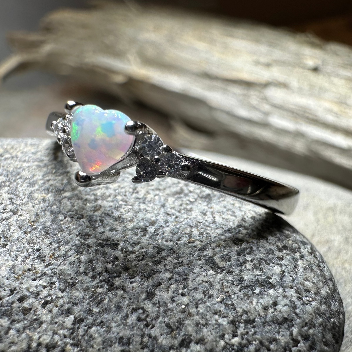 Petite Opal Heart Ring in Sterling Silver — view 7