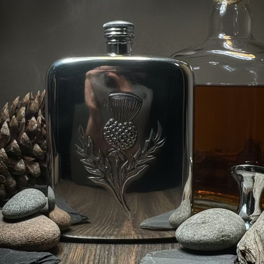 Scottish Thistle Pewter Hip Flask - Handmade in England