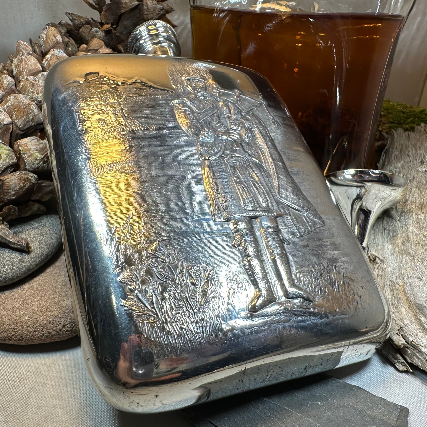 Bagpiper Pewter Hip Flask - Handmade in England