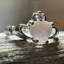 Load image into Gallery viewer, White Fire Opal Claddagh Ring
