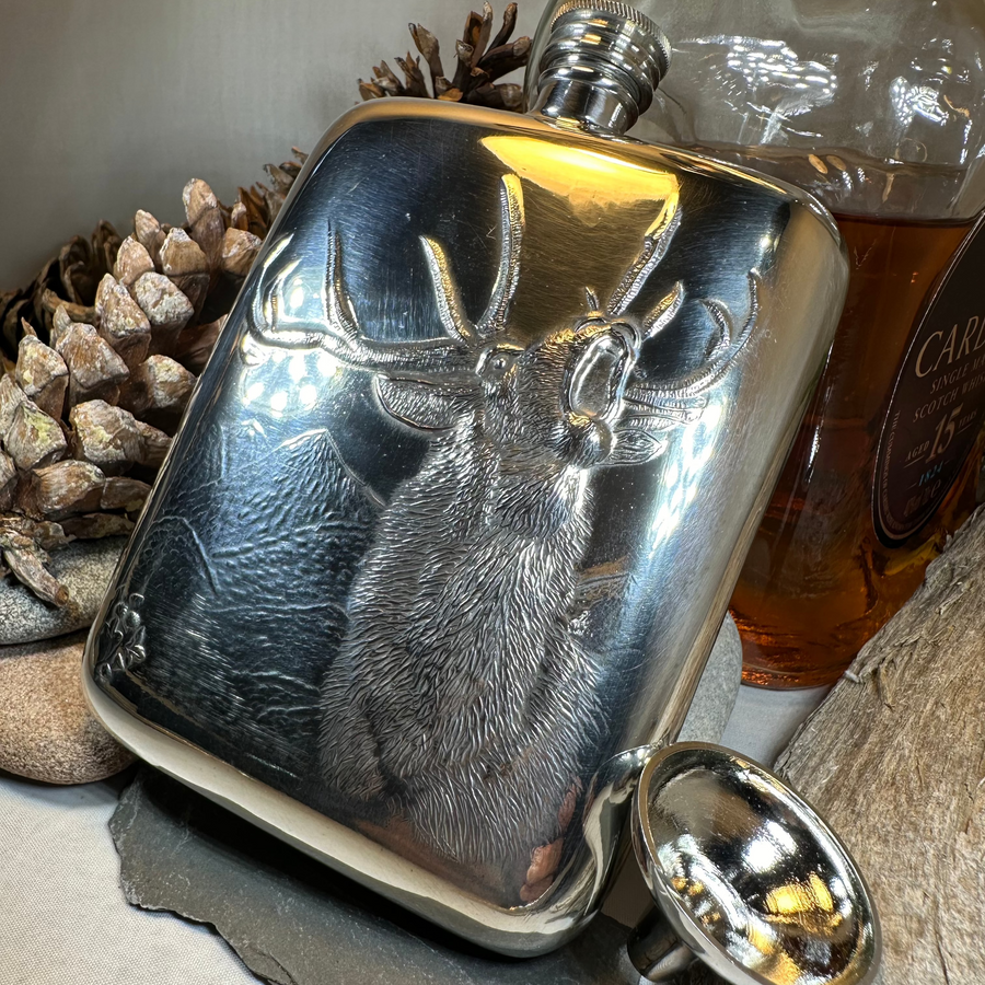 Roaring Stag Pewter Hip Flask