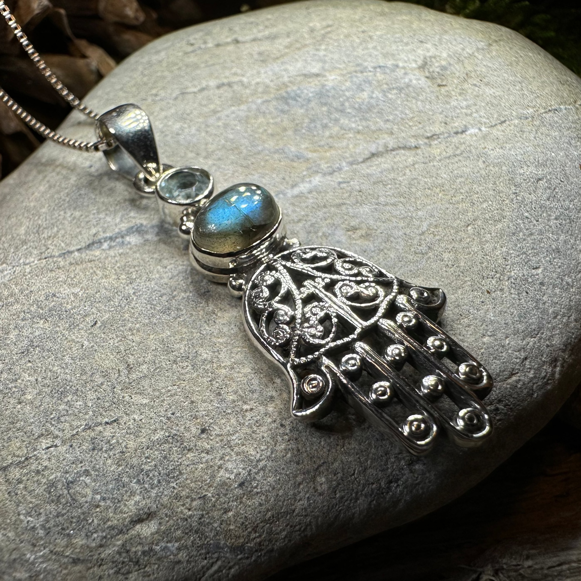 Hamsa Hand Labradorite Necklace — view 4