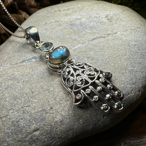 Load image into Gallery viewer, Hamsa Hand Labradorite Necklace
