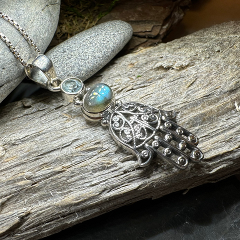 Load image into Gallery viewer, Hamsa Hand Labradorite Necklace
