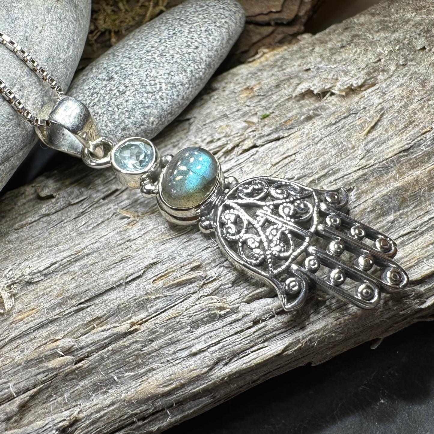 Hamsa Hand Labradorite Necklace — view 6
