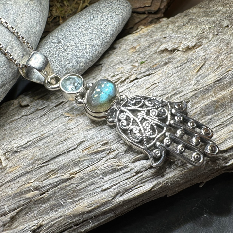 Load image into Gallery viewer, Hamsa Hand Labradorite Necklace
