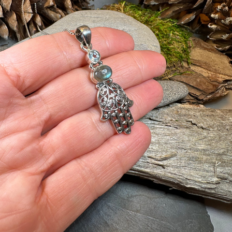 Load image into Gallery viewer, Hamsa Hand Labradorite Necklace
