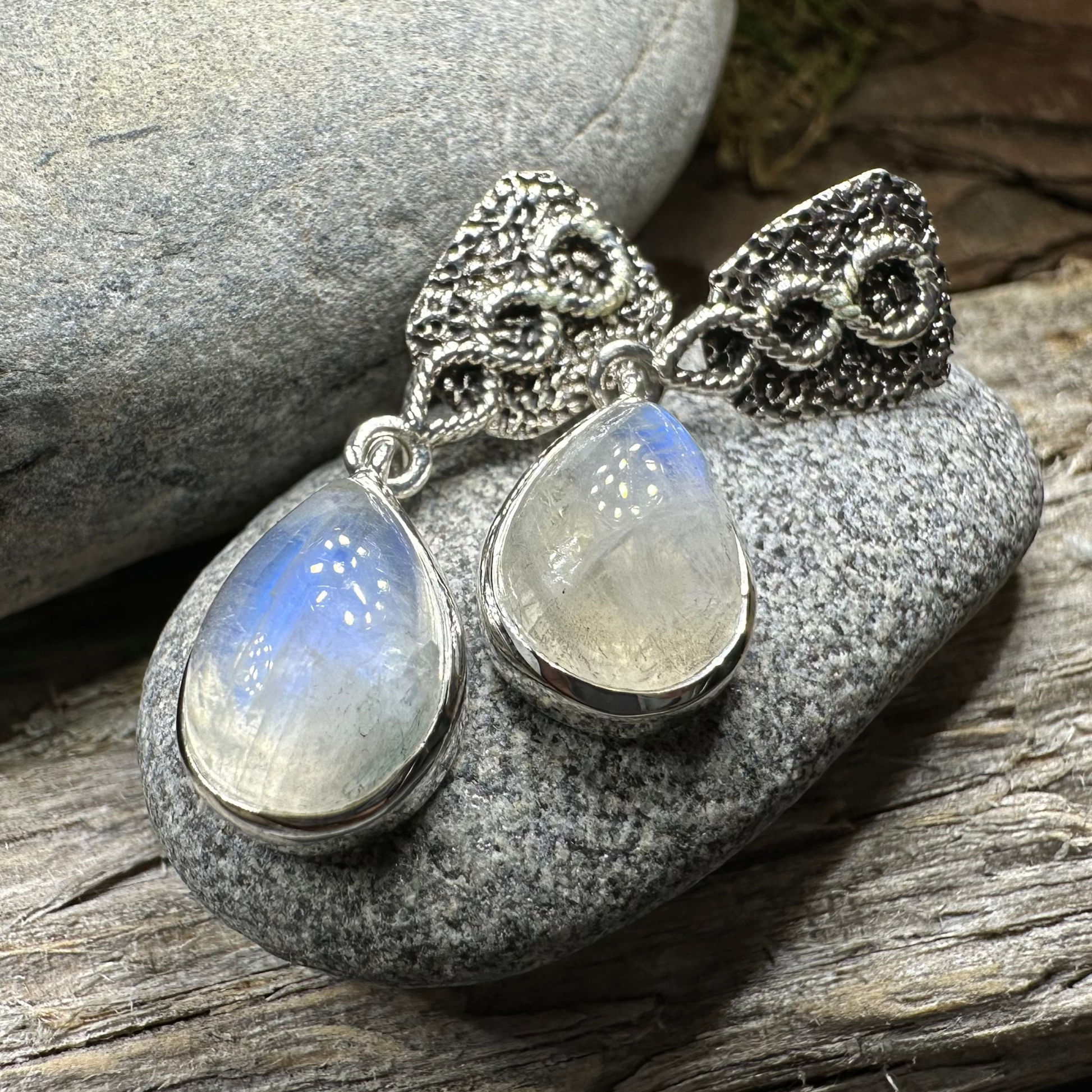 Adamaris Celtic Moonstone Earrings in sterling silver