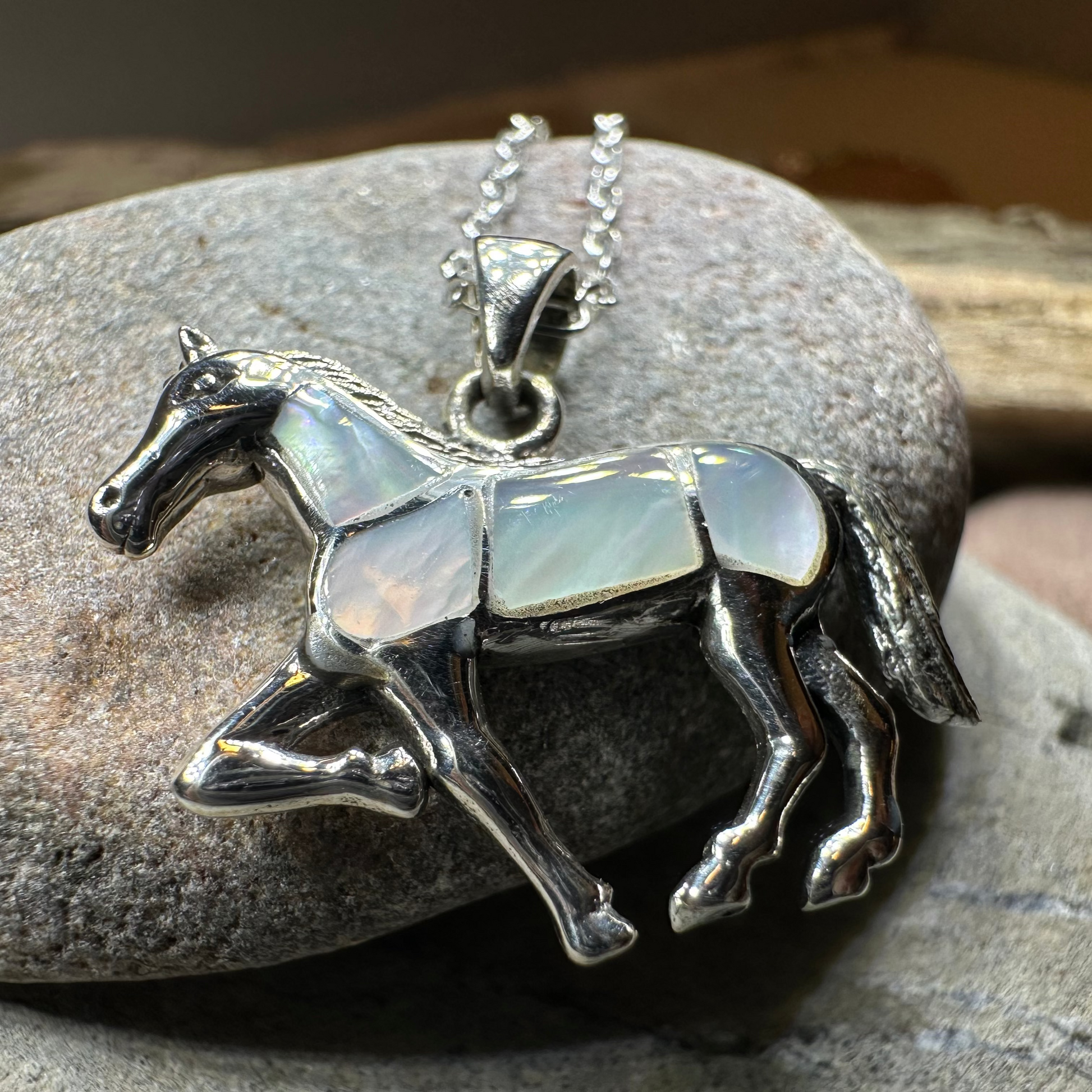 Shimmering Horse Necklace in sterling silver