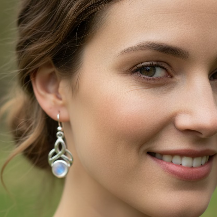 Edana Celtic Moonstone Earrings — view 3