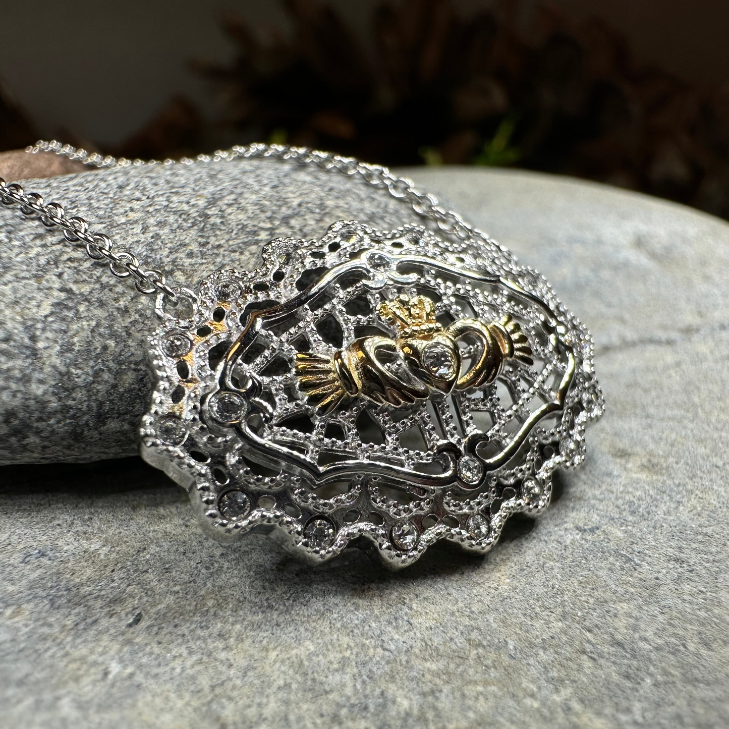Irish Lace Claddagh Necklace - Handmade in Ireland — view 8