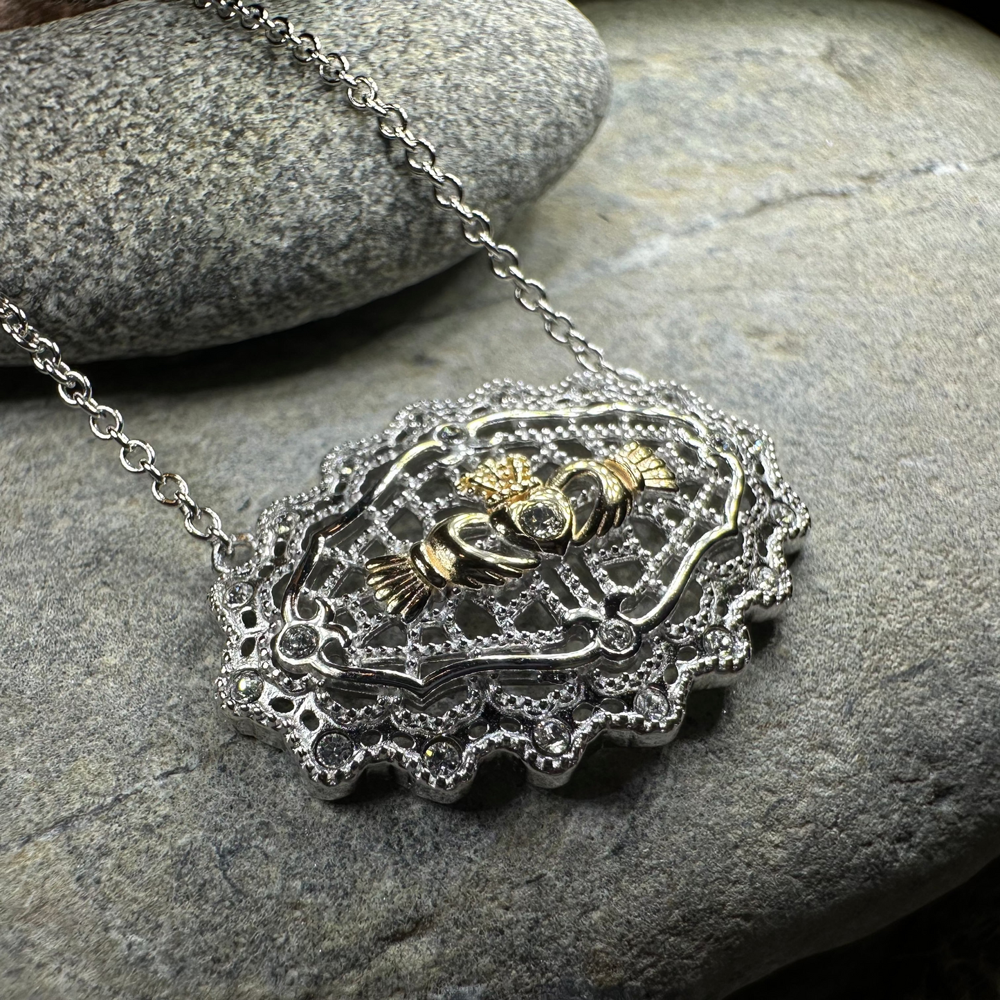 Irish Lace Claddagh Necklace - Handmade in Ireland — view 4