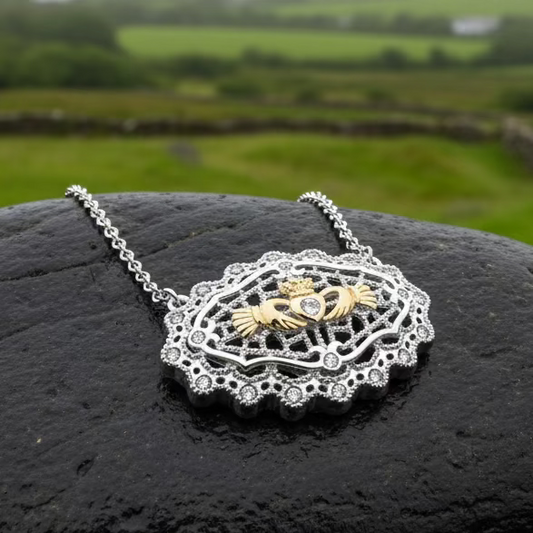 Irish Lace Claddagh Necklace - Handmade in Ireland