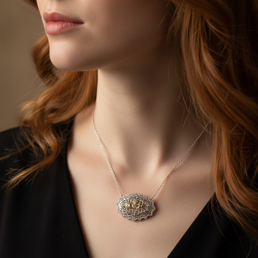 Irish Lace Claddagh Necklace - Handmade in Ireland — view 2