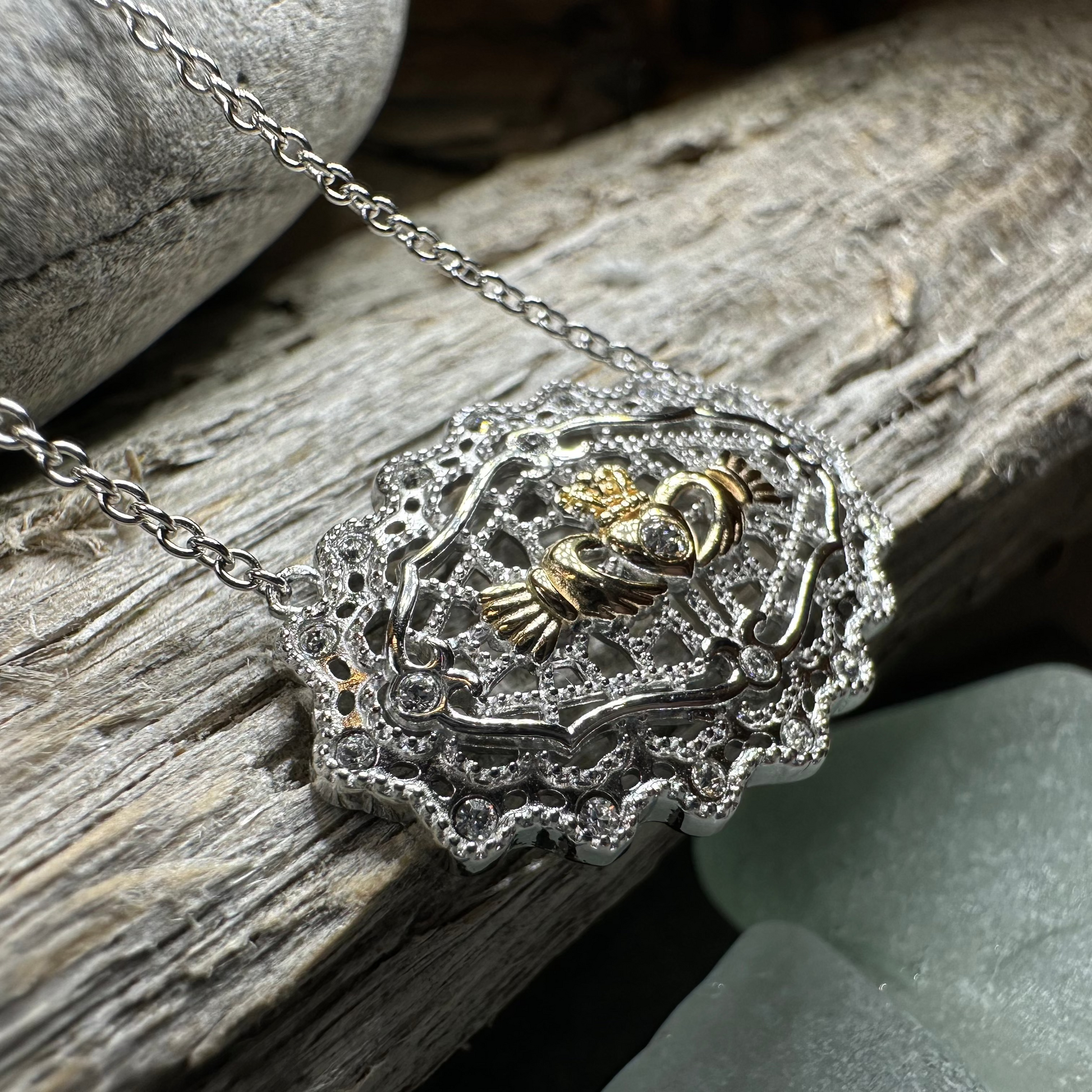 Irish Lace Claddagh Necklace - Handmade in Ireland — view 7
