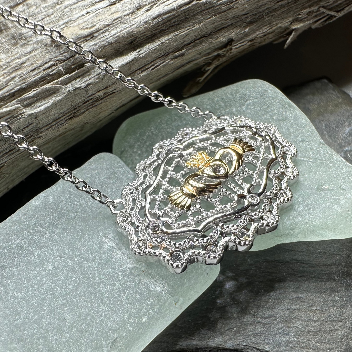 Irish Lace Claddagh Necklace - Handmade in Ireland — view 6