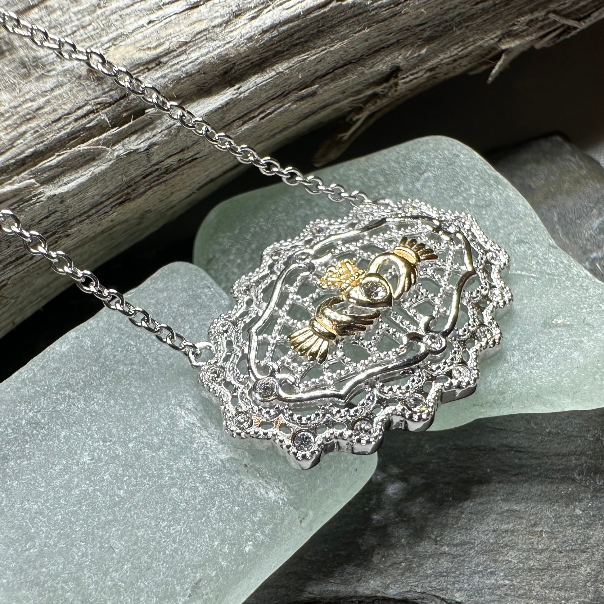 Irish Lace Claddagh Necklace - Handmade in Ireland — view 6