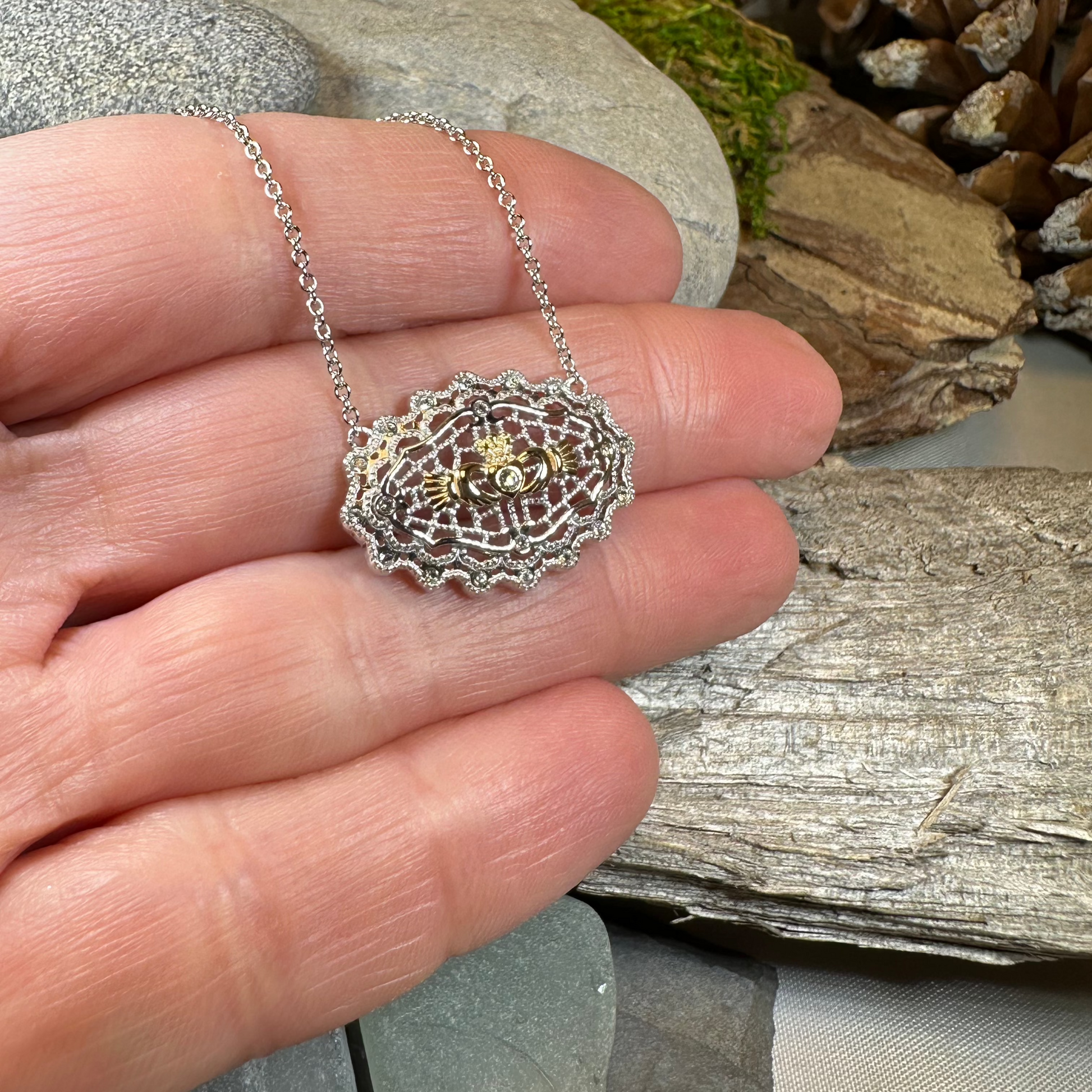 Irish Lace Claddagh Necklace - Handmade in Ireland — view 5