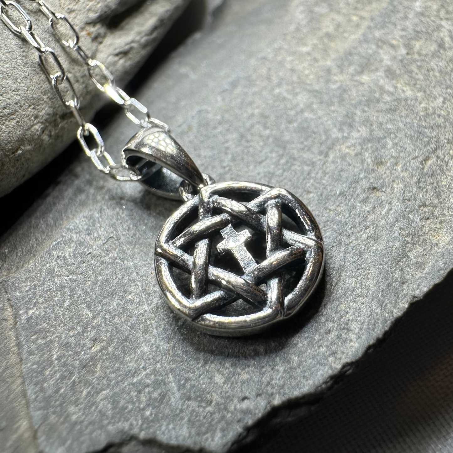 Petite Star of David Cross Necklace in Sterling Silver