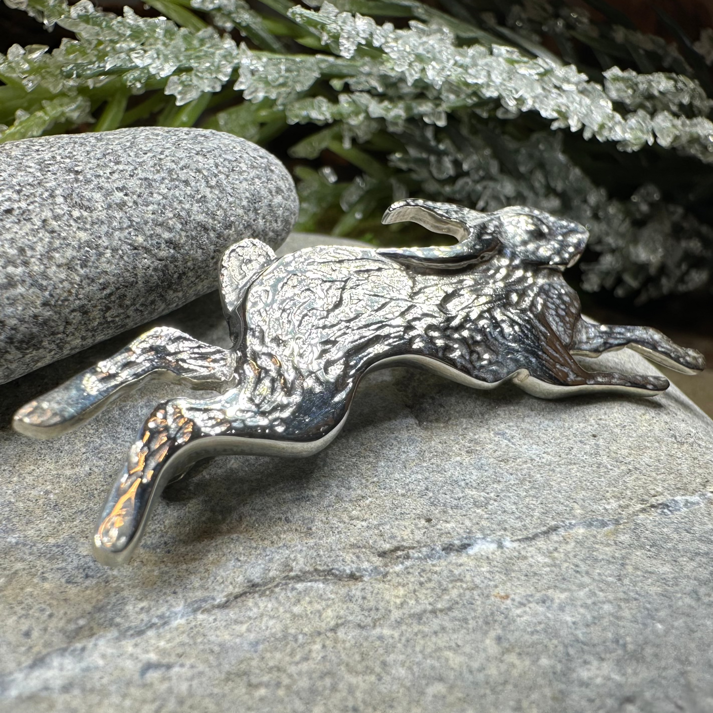 Meadowjumper Sterling Silver Rabbit Brooch - Handmade in Scotland — view 4