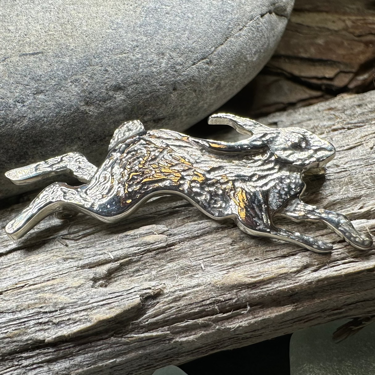 Meadowjumper Sterling Silver Rabbit Brooch - Handmade in Scotland — view 2